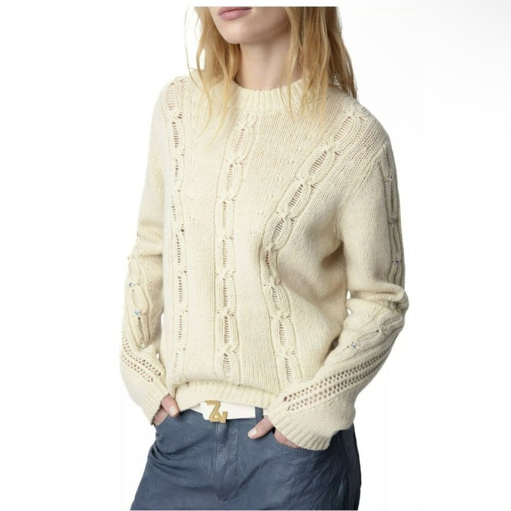 Zadig & Voltaire Morley Rhinestone Embellished Cable-Knit Sweater NEW size large - Picture 4 of 12